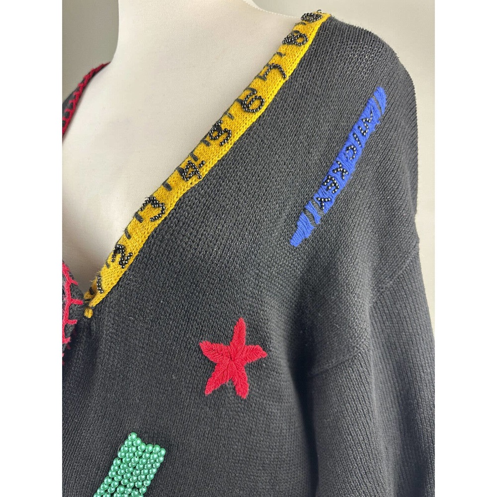 Rare Vtg Mickey & Co Oversized Cardigan Embellished Beaded Embroider Academic 3X - Picture 8 of 16